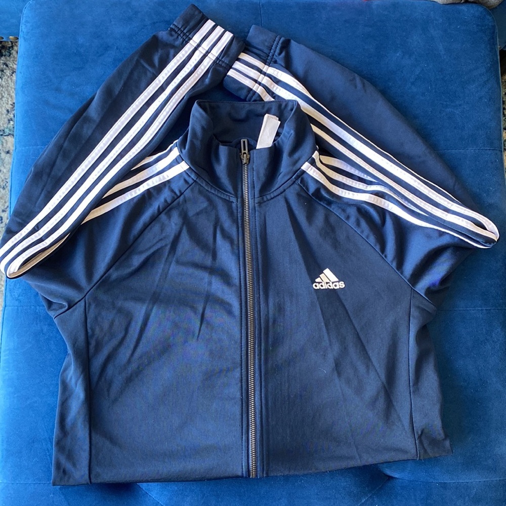 Adidas Navy Track Three Stripe Zip Up Jacket